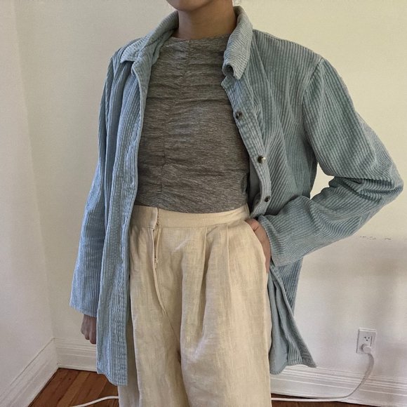 Vintage Light Blue Corduroy Button up down Shirt - Picture 2 of 7